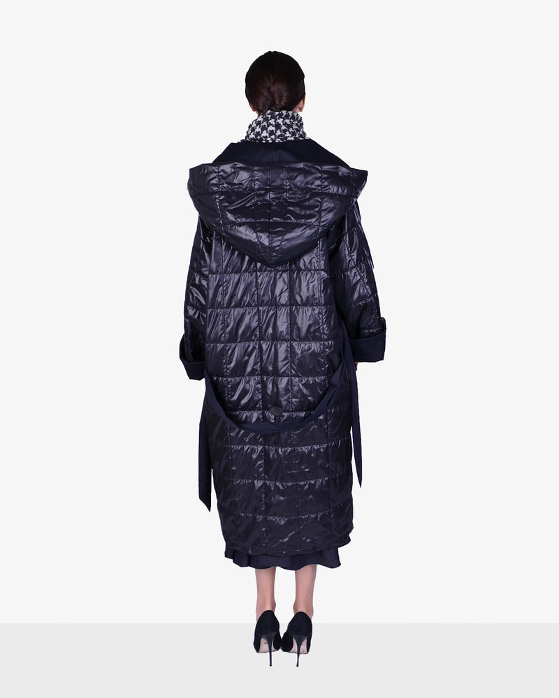 Reversible coat with large hood