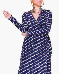 Patterned silk wrap dress